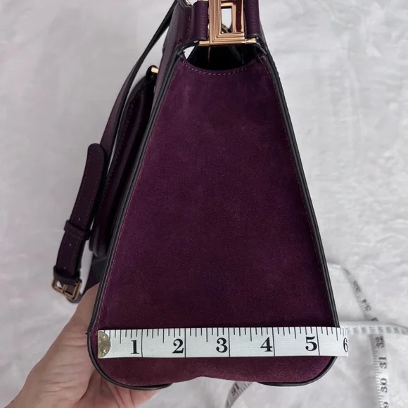 KARL LAGERFELD Simone Suede Leather Top Handle Raisin Satchel Crossbody--NWT - Picture 15 of 16